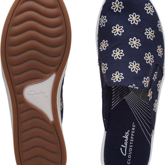 Clarks Women's cloud steppers Breeze Shore Mule Navy Floral Canvas NWT SZ10 - Picture 6 of 13